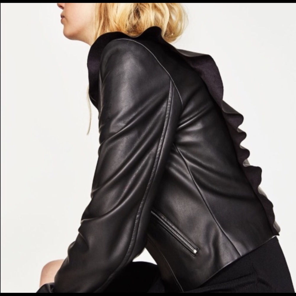 ✨Zara Leather Jacket with Ruffles ✨